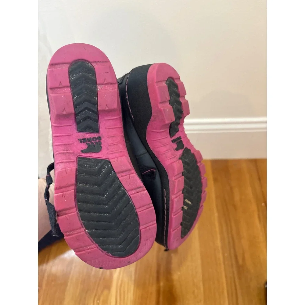 Sorel Girls Pink‎ Black Faux Fur Waterproof Winter Snow Boots Size 13